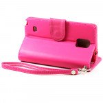 Wholesale Samsung Galaxy Note 4 Premium Flip Leather Wallet Case w Stand and Strap (Hot Pink)